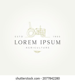 tractor line art logo design. continuous line art drawing style of tractor agriculture vector illustration design