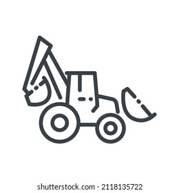 Tractor line icon isolated on white transparent background. Symbol of construction industry