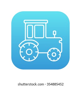 Icono de línea de tractor para web, móvil e infografía. Icono de blanco vector en el cuadrado de gradiente azul con esquinas redondeadas aisladas en fondo blanco.