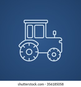 Tractor line icon for web, mobile and infographics. Vector light blue icon isolated on blue background.