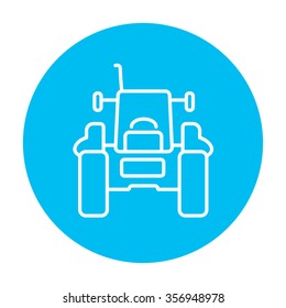 Tractor line icon for web, mobile and infographics. Vector white icon on the light blue circle isolated on white background.