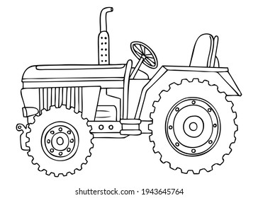 tractor line vector illustration,
isolated on white background.top view