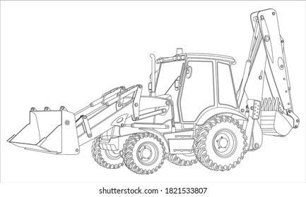 Tractor in lines. Vector illustration on white background.