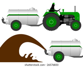 Tractor with liquid manure tanker - vector