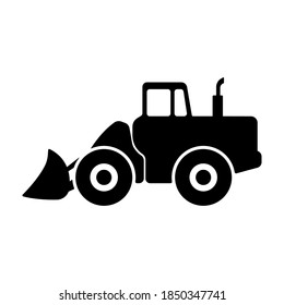 Tractor loader icon. Black silhouette. Side view. Vector flat graphic illustration. The isolated object on a white background. Isolate.