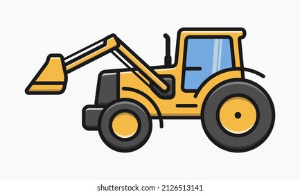 tractor with loader icon vector flat illustration