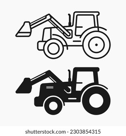 tractor with loader line shape icon vector flat illustration