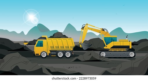 The tractor is loading coal into the truck.