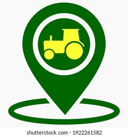 Tractor location icon. Road works. Farm illustration. Logo sale of spare parts and tractors. Vector graphics.