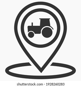 Tractor location icon. Road works. Farm illustration. Logo sale of spare parts and tractors. Vector graphics.
