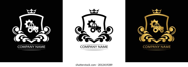 tractor logo agricultural service template luxury royal vector company  decorative emblem with crown  