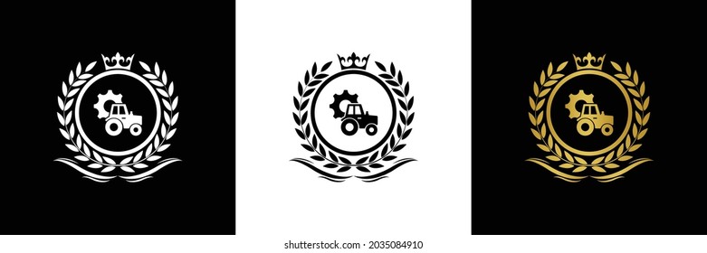 tractor logo agricultural service template luxury royal vector company  decorative emblem with crown  