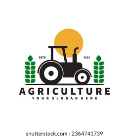 tractor logo for agriculture, agronomy, wheat farming, rural farming fields, natural harvest. farm tractor vector design