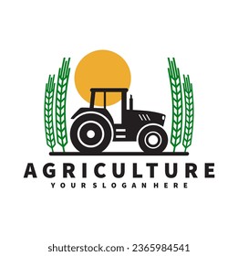 tractor logo for agriculture, agronomy, wheat farming, rural farming fields, natural harvest. farm tractor vector design