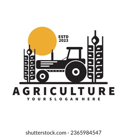 tractor logo for agriculture, agronomy, wheat farming, rural farming fields, natural harvest. farm tractor vector design