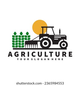 tractor logo for agriculture, agronomy, wheat farming, rural farming fields, natural harvest. farm tractor vector design