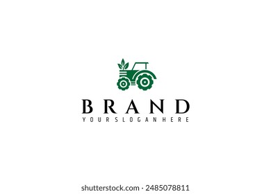 tractor logo with combination of natural leaves in green flat vector design style