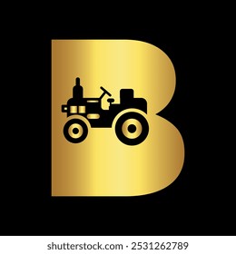 Tractor Logo combine with letter B vector template