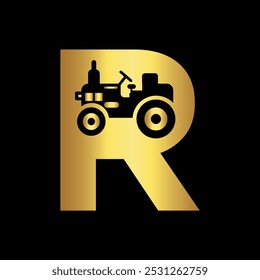 Tractor Logo combine with letter R vector template