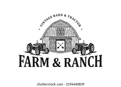 Tractor Logo Design And Barn Farming Ranch Equipment Transportation Machine Plow Field Vehicle