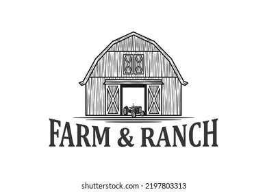 Tractor Logo Design And Barn Farming Ranch Equipment Transportation Machine Plow Field Vehicle