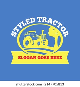 Tractor Logo Design Concept for Company Logo in Agribusiness Sector. Vehicle Logo for Plowing Rice Fields and Fields