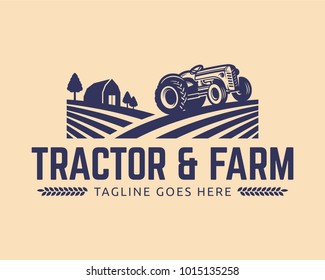 Tractor logo or farm logo template, suitable for any business related to farm industries. Simple and retro look.