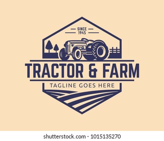 Tractor logo or farm logo template, suitable for any business related to farm industries. Simple and retro look.