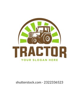 Ilustración del logotipo del tractor, plantilla del vector de diseño del emblema