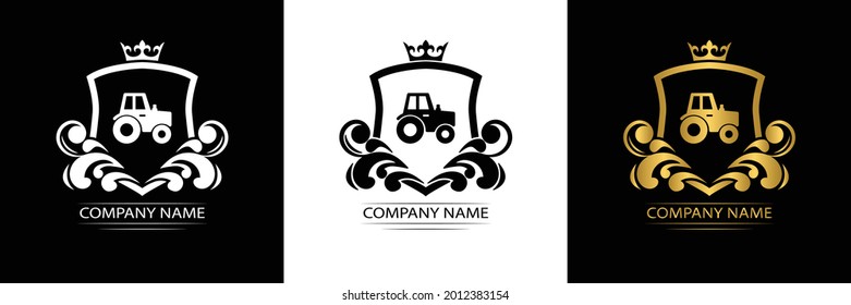 tractor logo template luxury royal vector company  decorative emblem with crown  