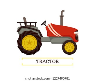 Tractor machine with pipe isolated icon vector. Equipment agricultural machinery for farming. Tillage auto with rudder and wheels, farm mechanism