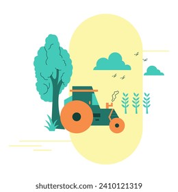 Tractor machine vector illustration. Modern flat vector illustration in solid colors with agriculture theme.