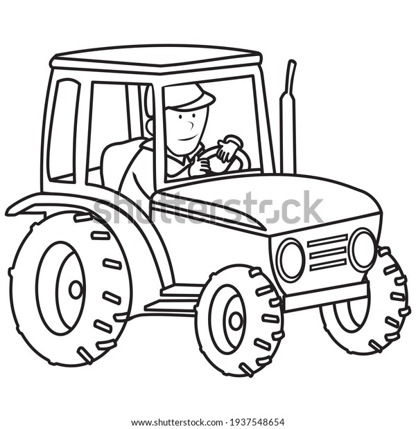 tractor with man,\
vector icon, coloring\
page