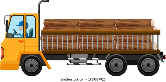Tractor with many wood in the cart illustration