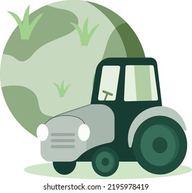 Tractor on the background of a clean planet and green sprouts.Environment concept vector illustration