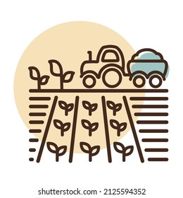 Tractor on field harvest seedling flat icon. Agriculture sign. Graph symbol for your web site design, logo, app, UI. Vector illustration, EPS10.
