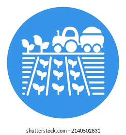 Tractor on field harvest seedling glyph icon. Agriculture sign. Graph symbol for your web site design, logo, app, UI. Vector illustration, EPS10.