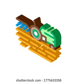 Tractor On Field Icon Vector. Isometric Tractor On Field isometric sign. color isolated symbol illustration