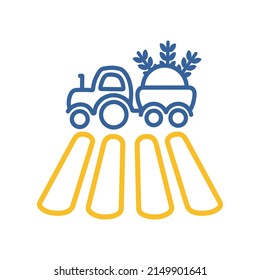 Icono aislado del tractor en campo. Señal de agricultura. Símbolo gráfico para el diseño del sitio web, logotipo, aplicación, interfaz de usuario. Ilustración del vector, EPS10.