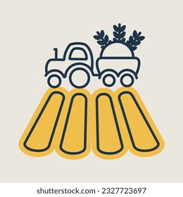 Icono aislado del tractor en campo. Señal de agricultura. Símbolo gráfico para el diseño del sitio web, logotipo, aplicación, interfaz de usuario. Ilustración del vector, EPS10.