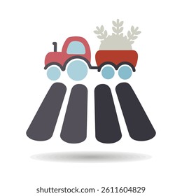 Tractor on field isolated icon. Agriculture sign. Graph symbol for your web site design, logo, app, UI. Vector illustration, EPS10.