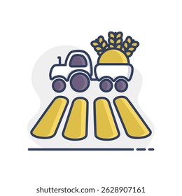 Tractor on field isolated icon. Agriculture sign. Graph symbol for your web site design, logo, app, UI. Vector illustration, EPS10.