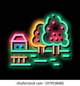 tractor on field neon light sign vector. Glowing bright icon tractor on field sign. transparent symbol illustration