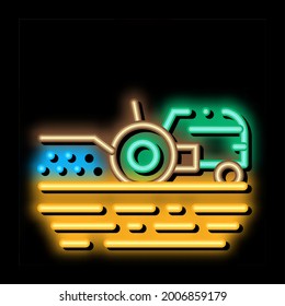 Tractor On Field neon light sign vector. Glowing bright icon Tractor On Field isometric sign. transparent symbol illustration