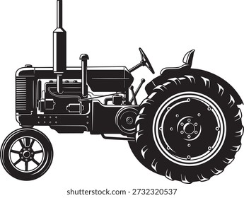 Tractor sobre fondo blanco en Ilustración vectorial en blanco y negro