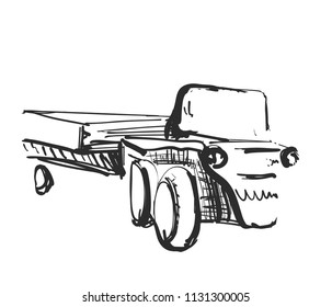 Tractor on white background. Free hand drawn sketch. Vector illustration.