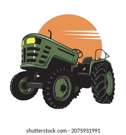 Tractor on white background. Green tractor vector illustration. Agricultural tractor, transport for farm. Tractor vector illustration.