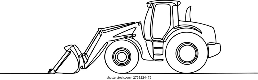 Tractor Una línea de arte Vector de la ilustración de la agricultura mínima