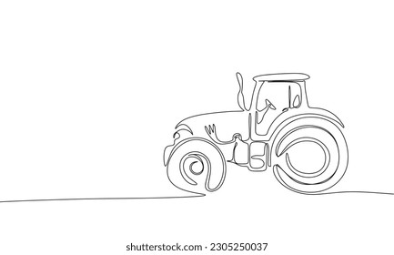 Tractor, one line continuous. Line art outline vector illustration of farm transport