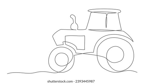 Tractor One line drawing on white background